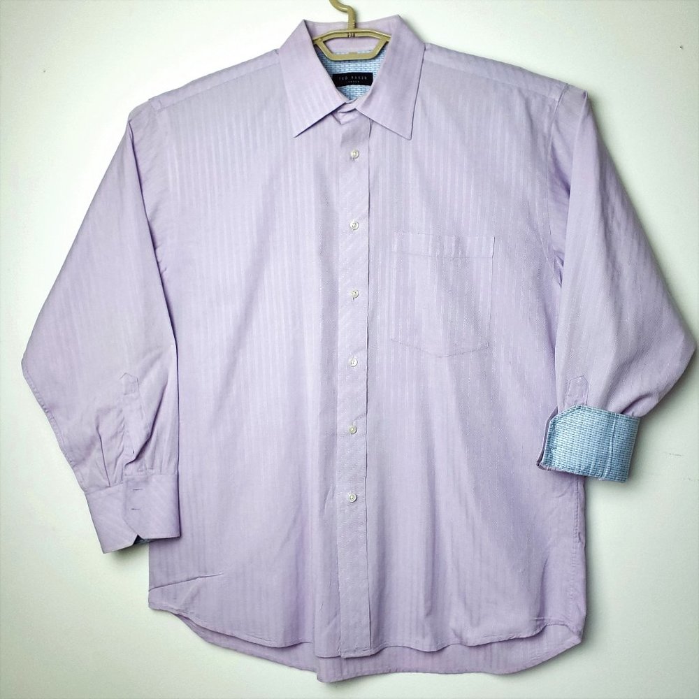Ted Baker Purple Striped Shirt Blue Flip Cuff 16.5